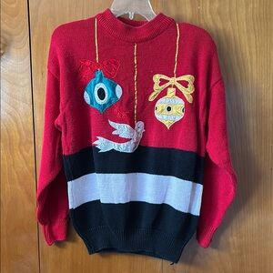 Vintage , Christmas Ugly sweater ,Festive Red with Ornament Design